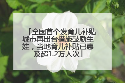 全国首个发育儿补贴城市再出台措施鼓励生娃，当地育儿补贴已惠及超1.2万人次