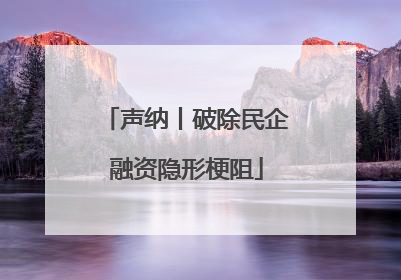 声纳丨破除民企融资隐形梗阻